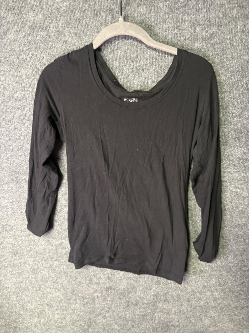 Active Basic Shirt Womens Large Black Scoop Neck 3/4 Sleeve Stretch Tee Top